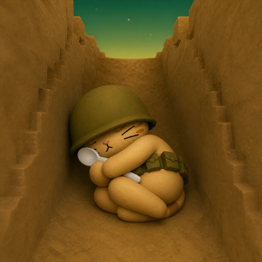 Asleep in the trench hugging the spoon