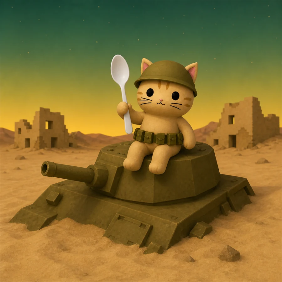 Sitting on the turret of a knocked-out tank